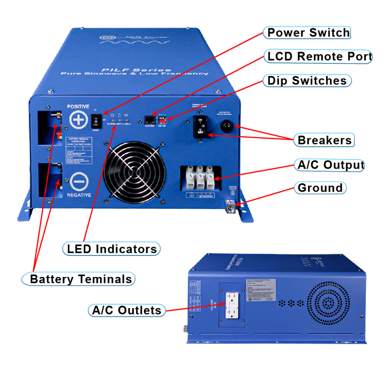 AIMS Power 2000W Low Frequency Pure Sine Inverter 12V, 300% Surge - view 3