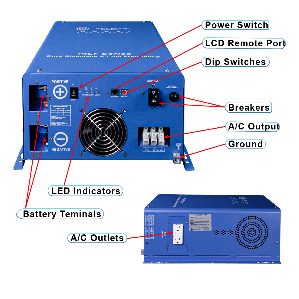 AIMS Power 3000W Low Frequency Pure Sine Inverter 12V, 300% Surge - view 3