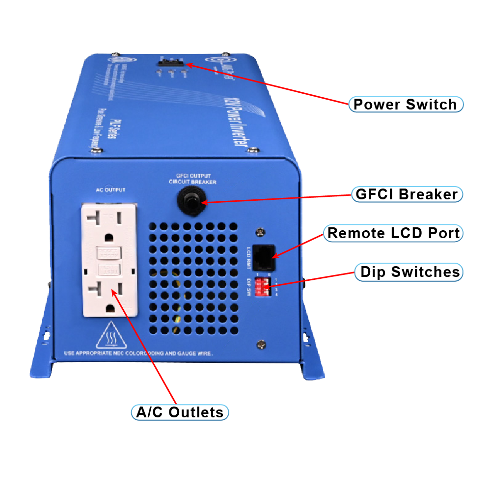 AIMS Power 1500W Low Frequency Pure Sine Inverter 12V, 300% Surge - view 2