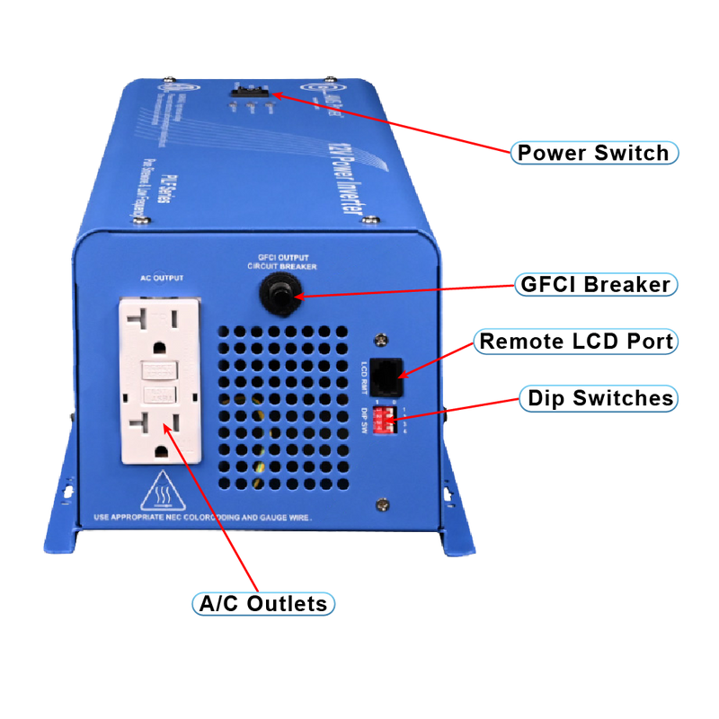 AIMS Power 1500W Low Frequency Pure Sine Inverter 12V, 300% Surge - view 2