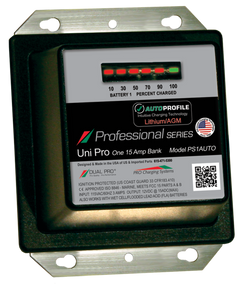 DualPRO PS1AUTO Professional Series 1-Bank 15A 12V Marine Battery Charger, AutoProfile Lithium/AGM Auto-Detect