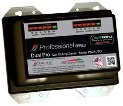 DualPRO PS2AUTO Professional Series 2-Bank 30A (2 x 15A) 12V/24V Marine Battery Charger, AutoProfile Lithium/AGM Auto-Detect
