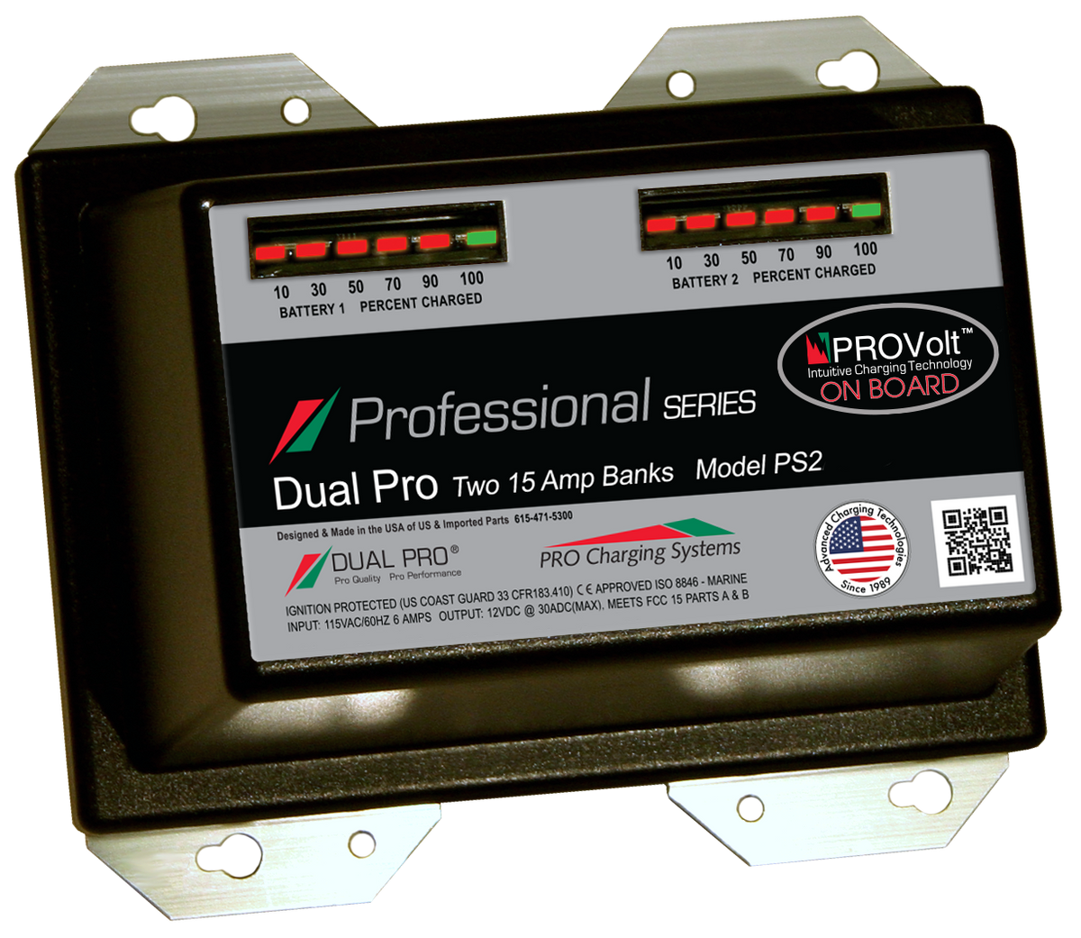 DualPRO PS2 Professional Series 2-Bank 30A (2 x 15A) 12V/24V Marine Battery Charger