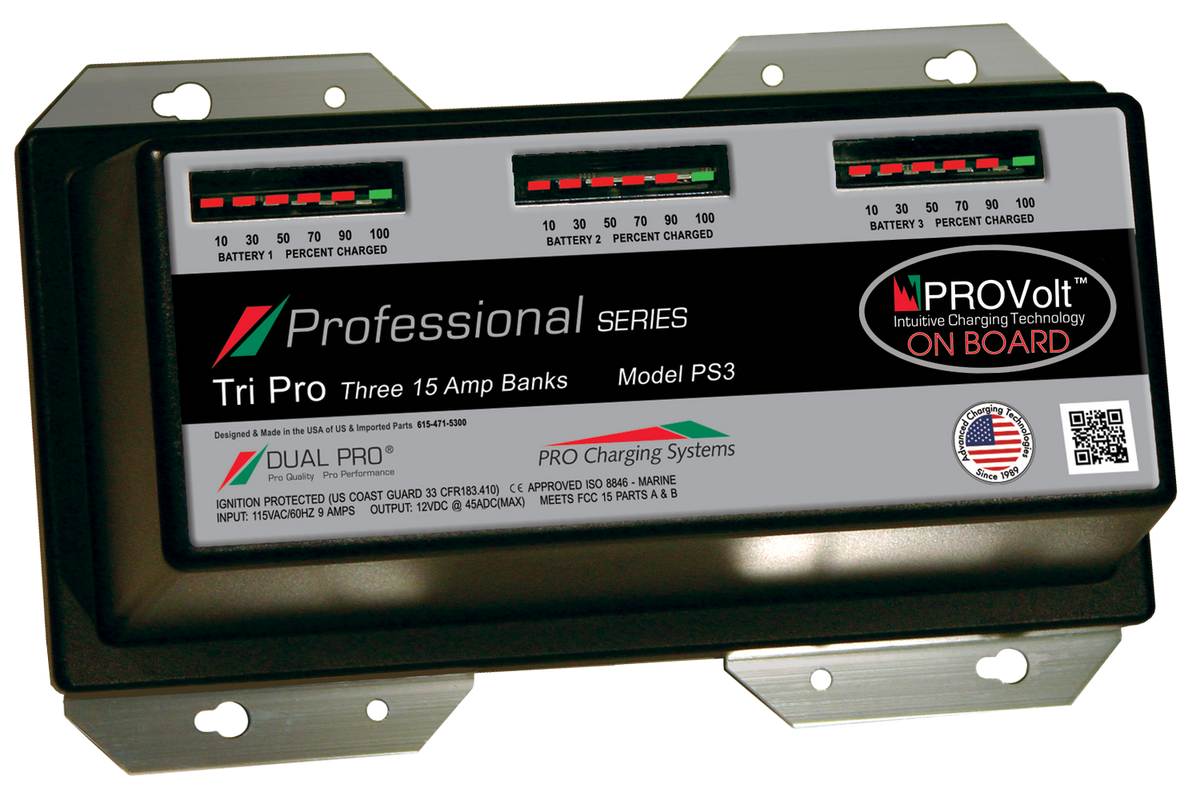 DualPRO PS3 Professional Series 3-Bank 45A (3 x 15A) 12V/36V Marine Battery Charger