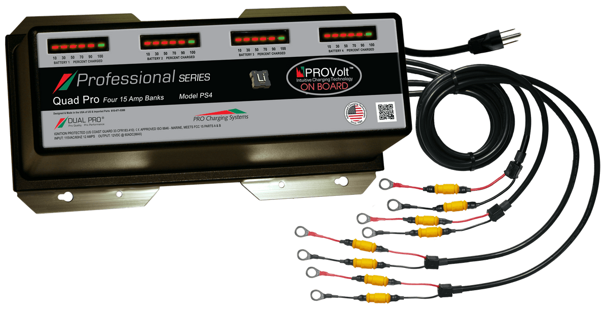 DualPRO PS4 Professional Series 4-Bank 60A (4 x 15A) 12V/48V Marine Battery Charger