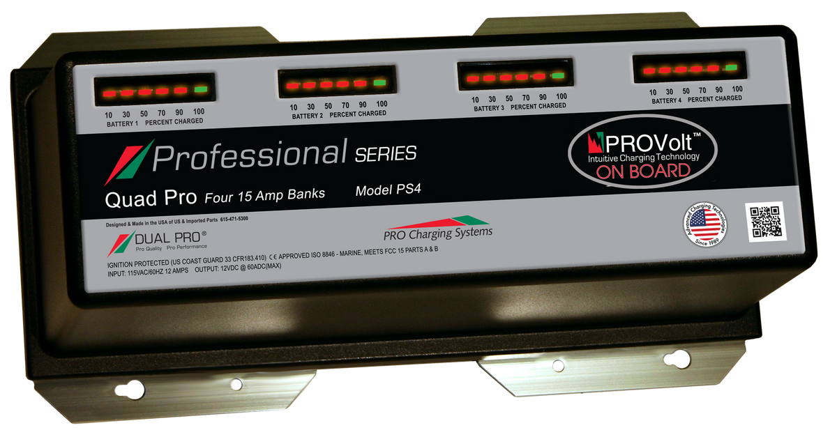 DualPRO PS4 Professional Series 4-Bank 60A (4 x 15A) 12V/48V Marine Battery Charger