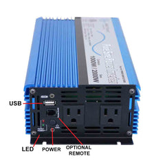 AIMS Power 1000W Pure Sine Power Inverter 12V with USB and Remote Port - view 3