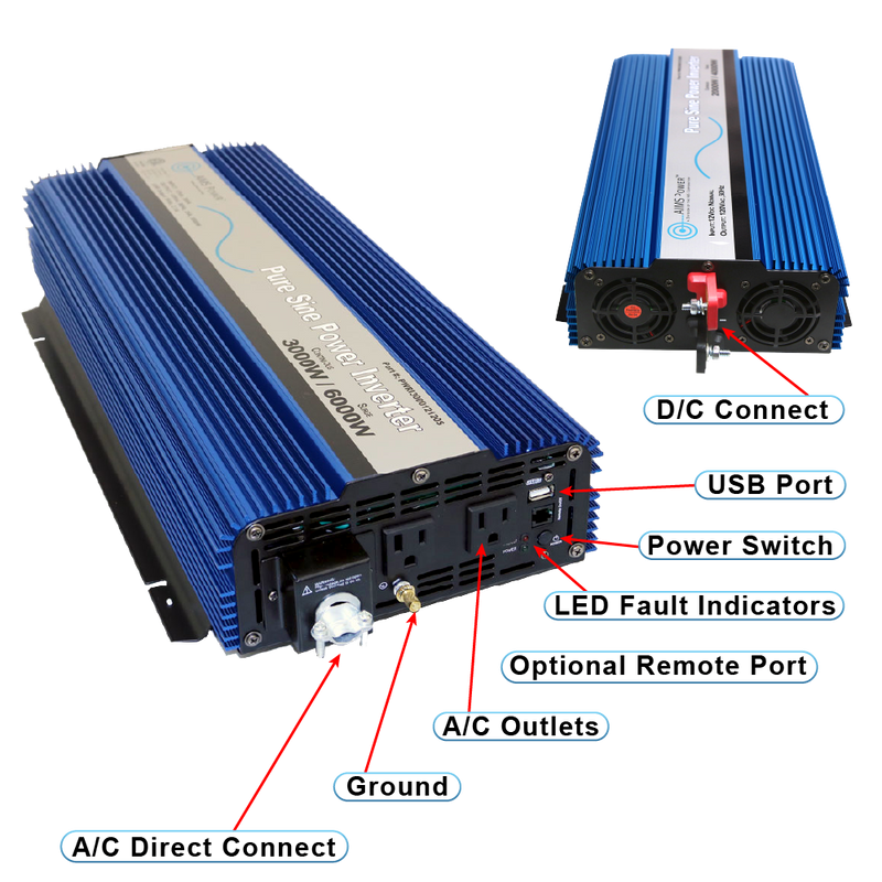 AIMS Power 3000W Pure Sine Inverter Kit with Remote, Fuse and Cables - view 4