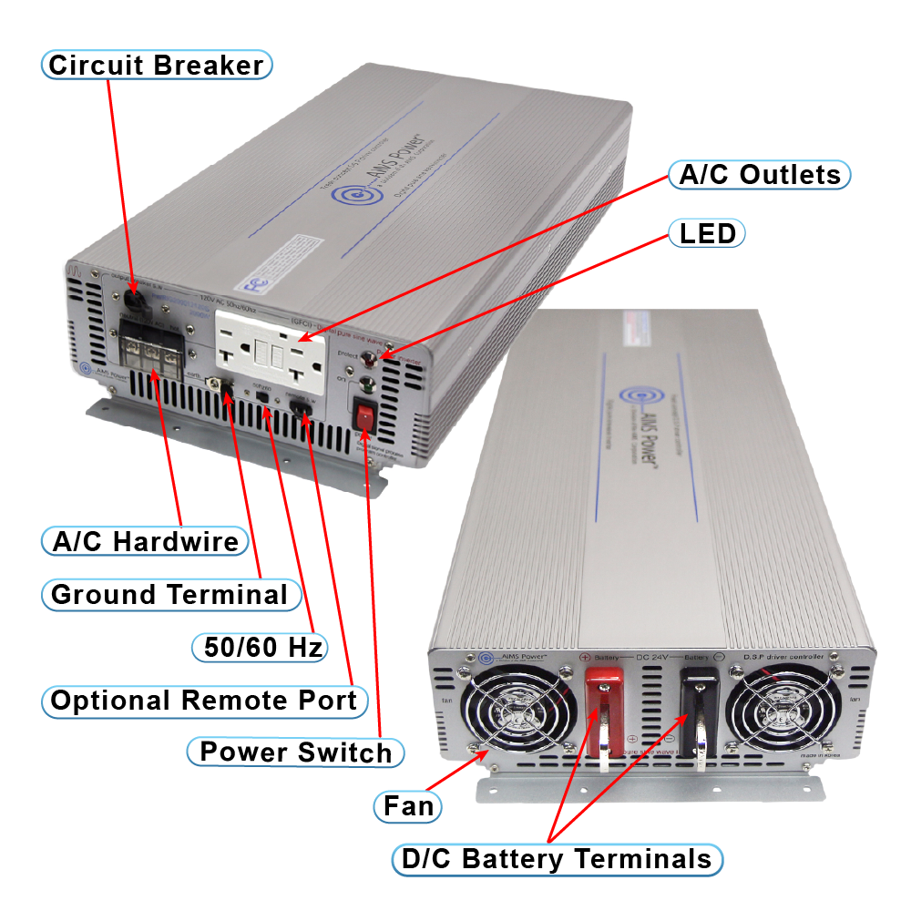 AIMS Power 3000W Industrial Pure Sine Power Inverter 12V - view 2