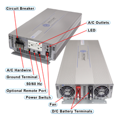 AIMS Power 3000W Industrial Pure Sine Power Inverter 12V - view 2