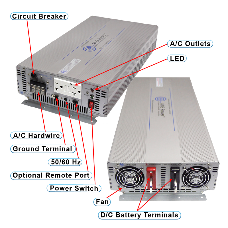 AIMS Power 3000W Industrial Pure Sine Power Inverter 12V - view 2