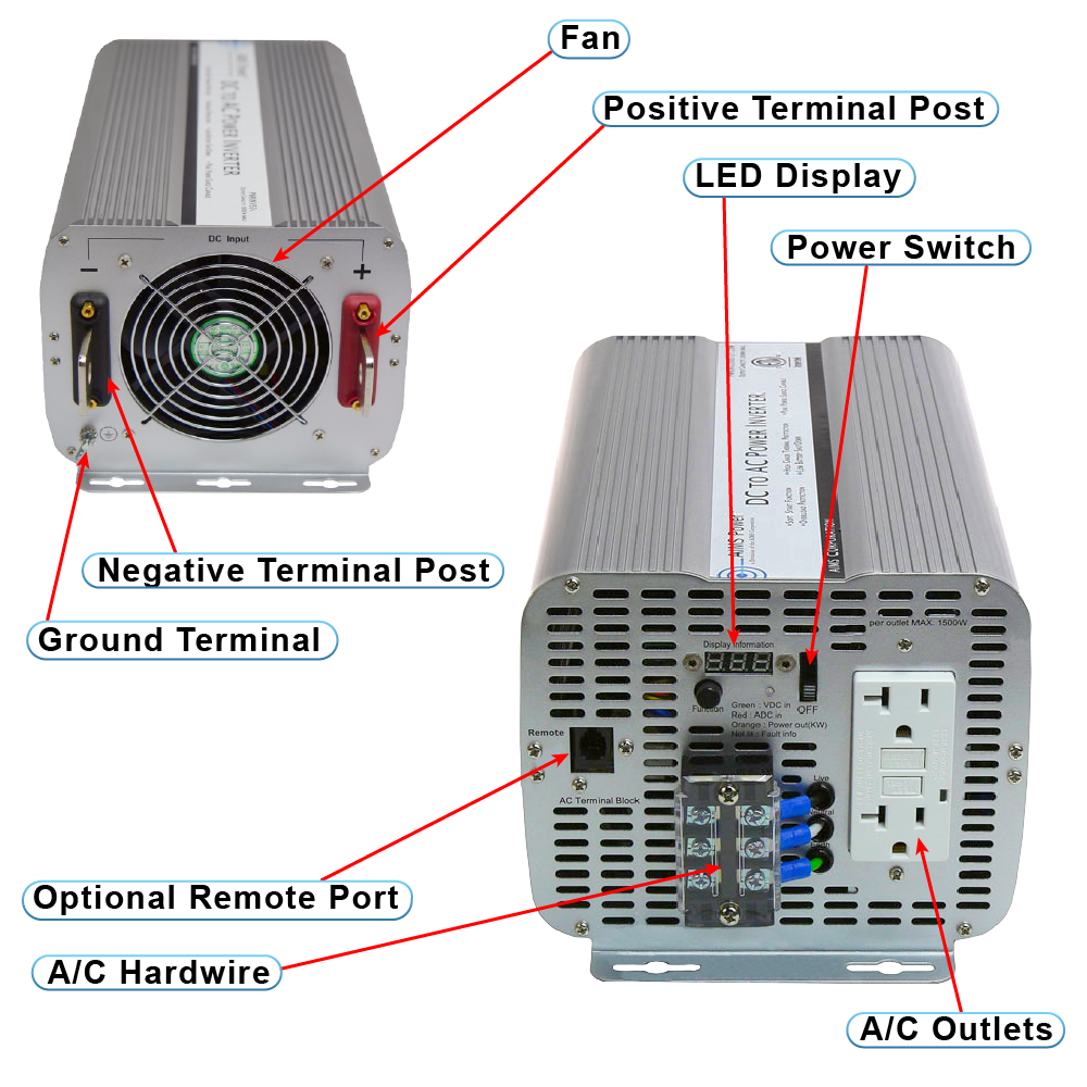 AIMS Power 2000W Modified Sine Power Inverter 12V, ETL Listed - view 2
