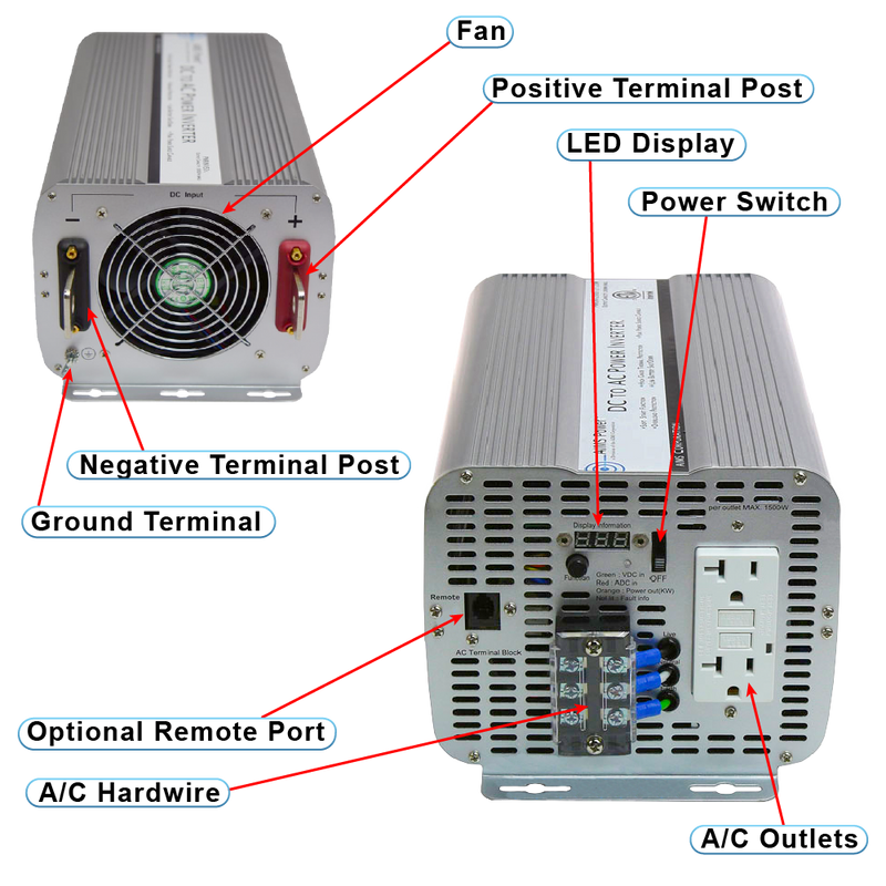 AIMS Power 3600W Modified Sine Power Inverter 12V, ETL Listed - view 2