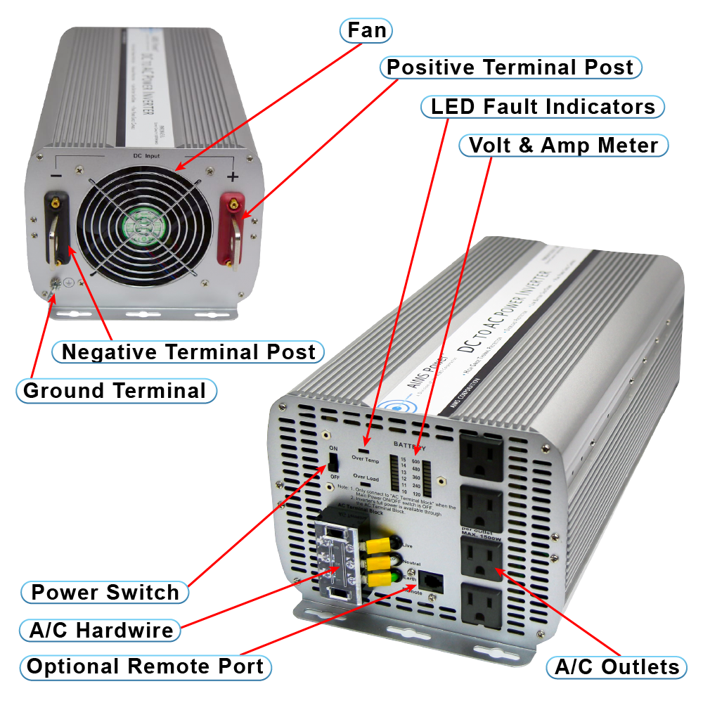 AIMS Power 5000W Modified Sine Power Inverter 12V - view 2