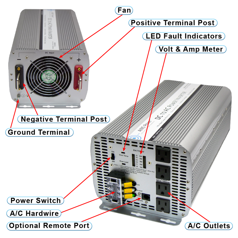 AIMS Power 5000W Modified Sine Power Inverter 12V - view 2