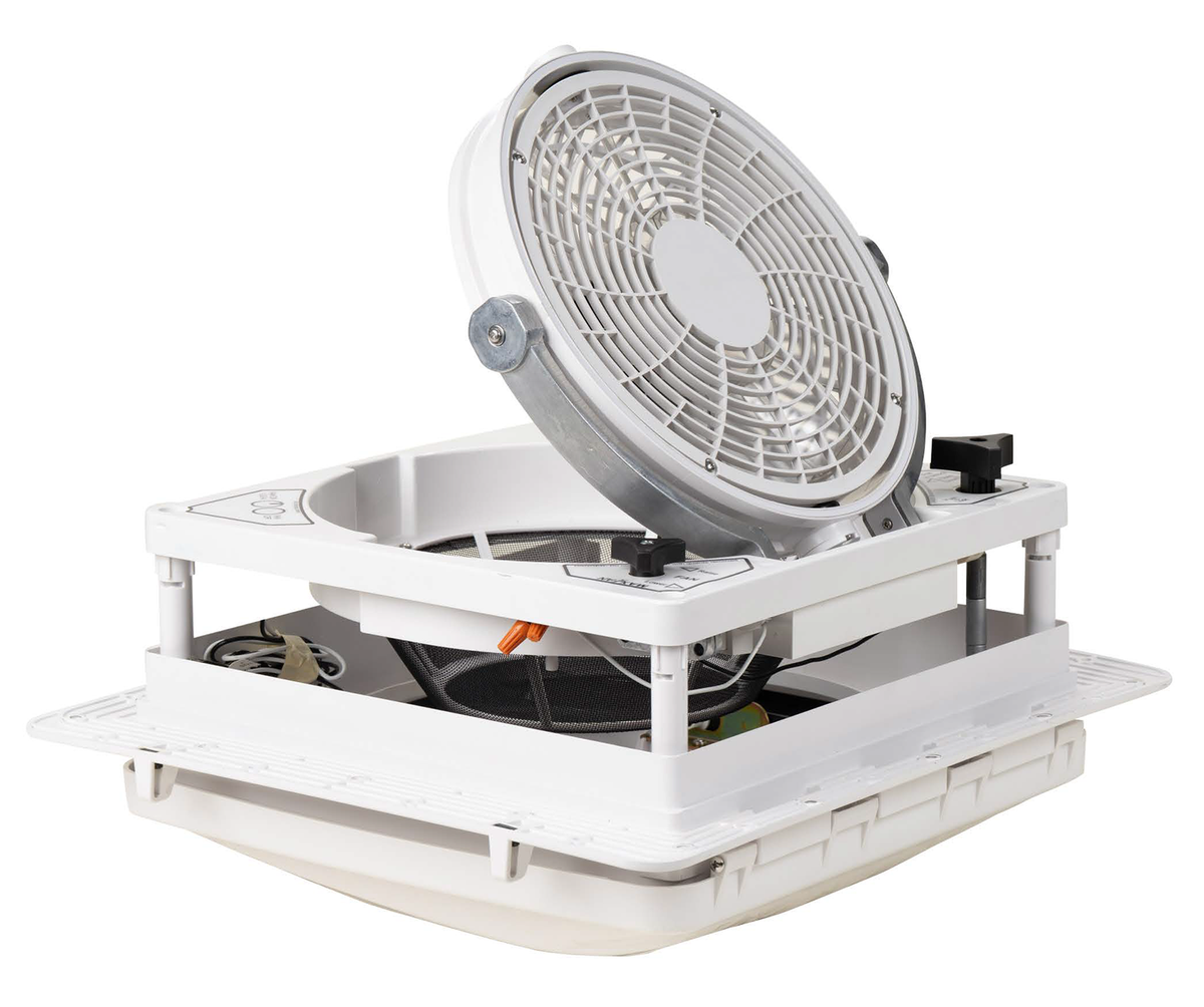 MaxxAir MaxxFan Pivot 14" RV Roof Vent Fan with Drop-Down Pivoting Fan Head, 4-Speed, 400 CFM, White Lid - view 3