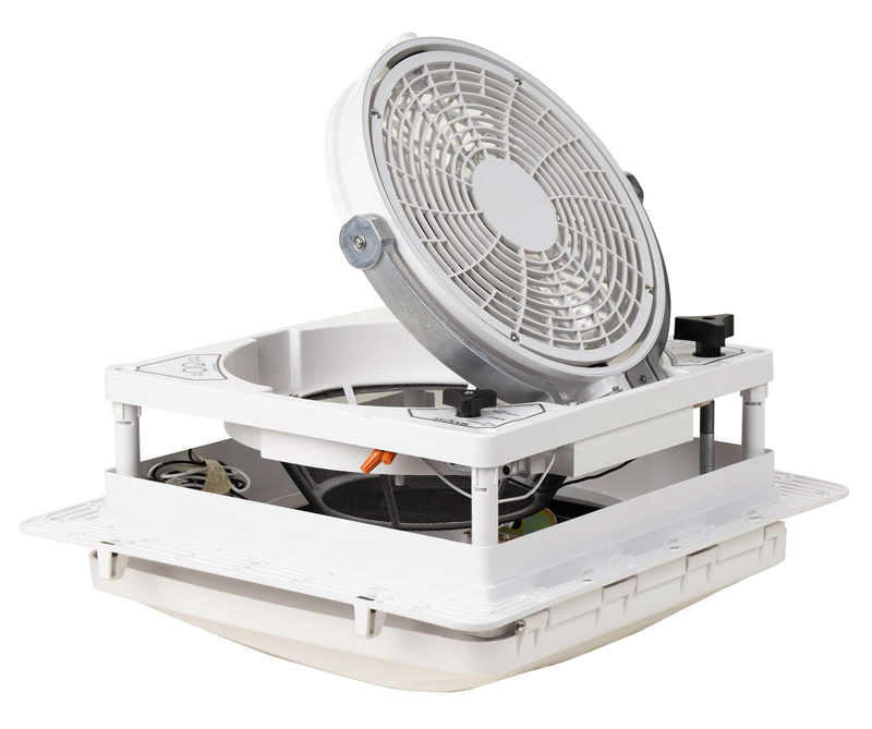 MaxxAir MaxxFan Pivot 14" RV Roof Vent Fan with Drop-Down Pivoting Fan Head, 4-Speed, 400 CFM, White Lid - view 3