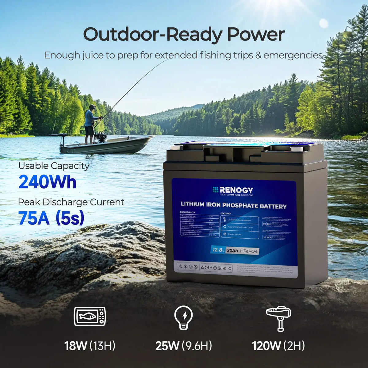 Renogy 12V 20Ah mini LiFePO4 trolling motor battery