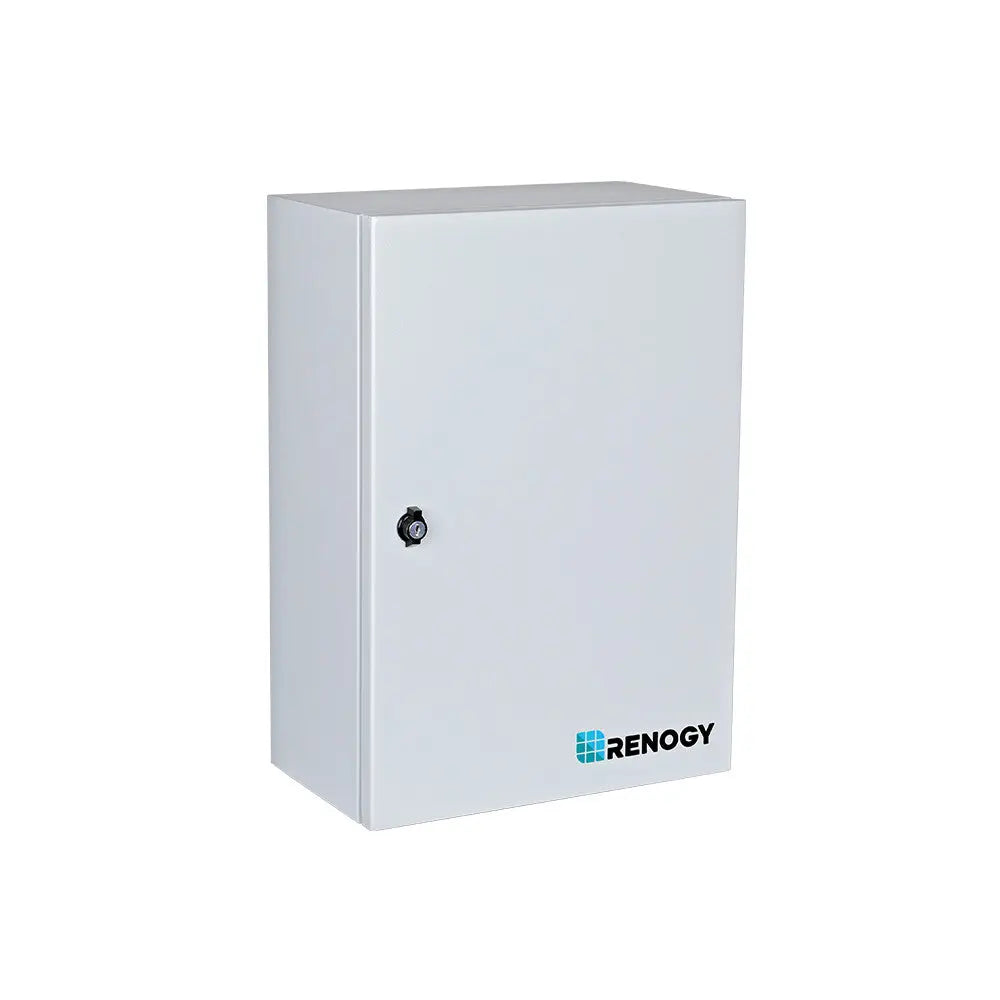 Renogy DC circuit breaker box with the door open showing the DIN rail