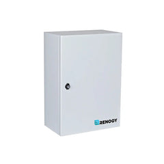 Renogy DC circuit breaker box with the door open showing the DIN rail
