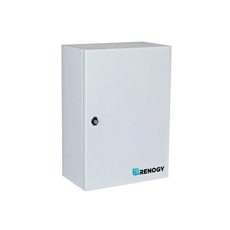 Renogy DC circuit breaker box with the door open showing the DIN rail