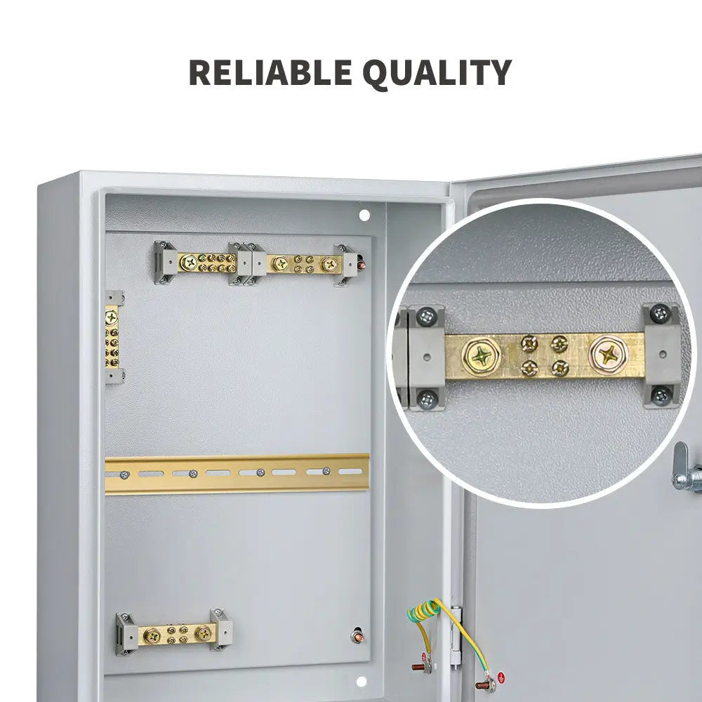 Renogy DC circuit breaker box with the door open showing the DIN rail