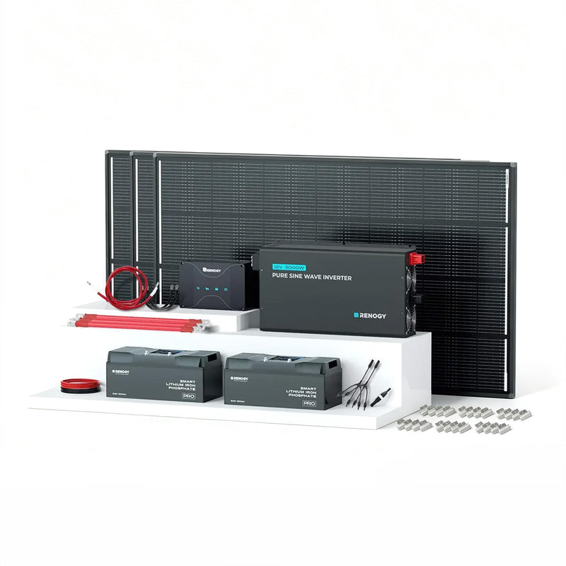 Renogy 600W 12V ShadowFlux solar kit with battery and inverter