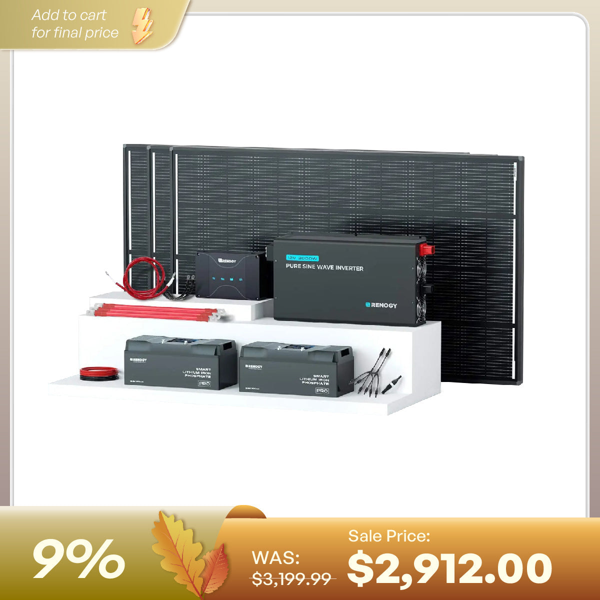 Renogy 600W 12V ShadowFlux solar kit with battery and inverter