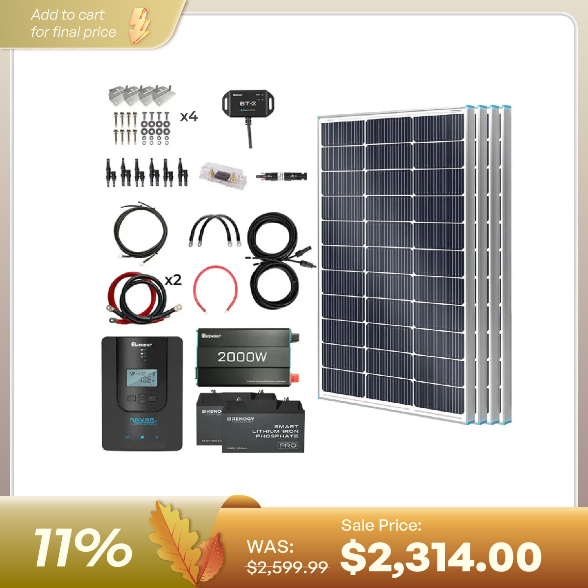 Renogy 400W 12V complete solar kit with batteries