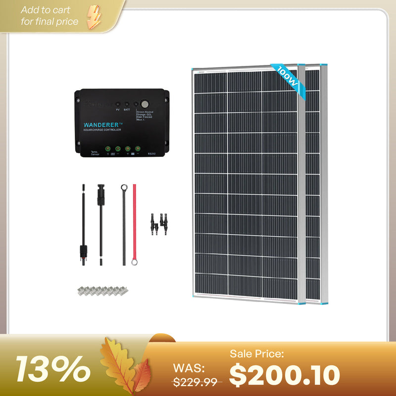 Renogy 200W 12V starter solar panel kit with charge controller and brackets