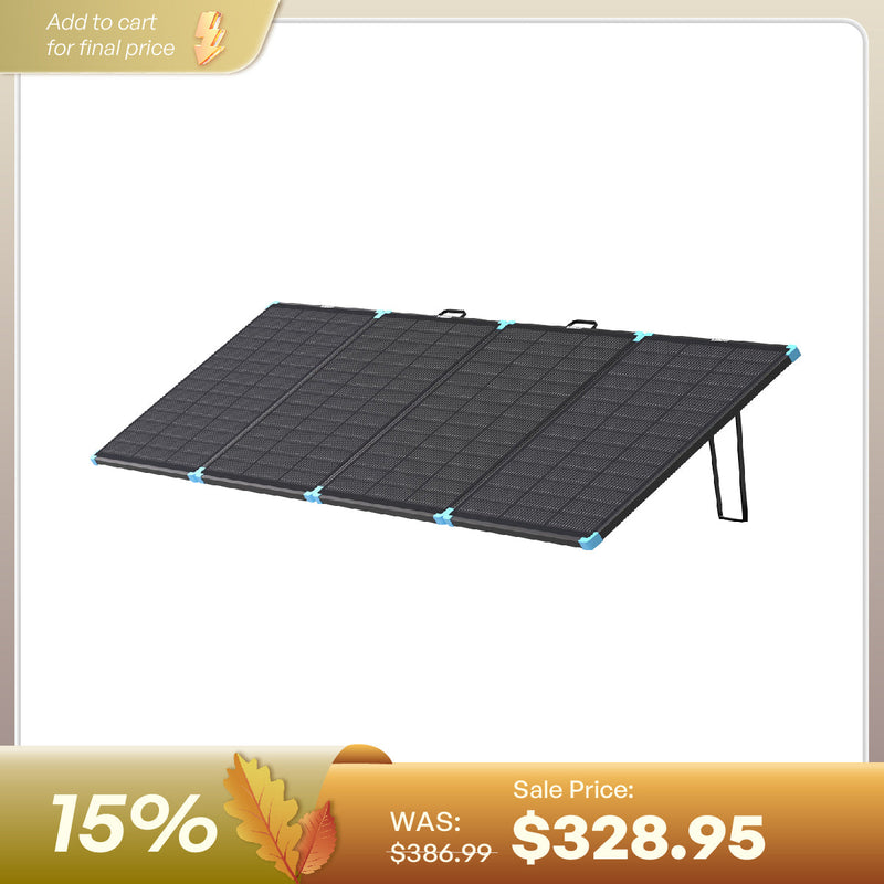 Renogy N-type portable solar panel suitcase open on the ground