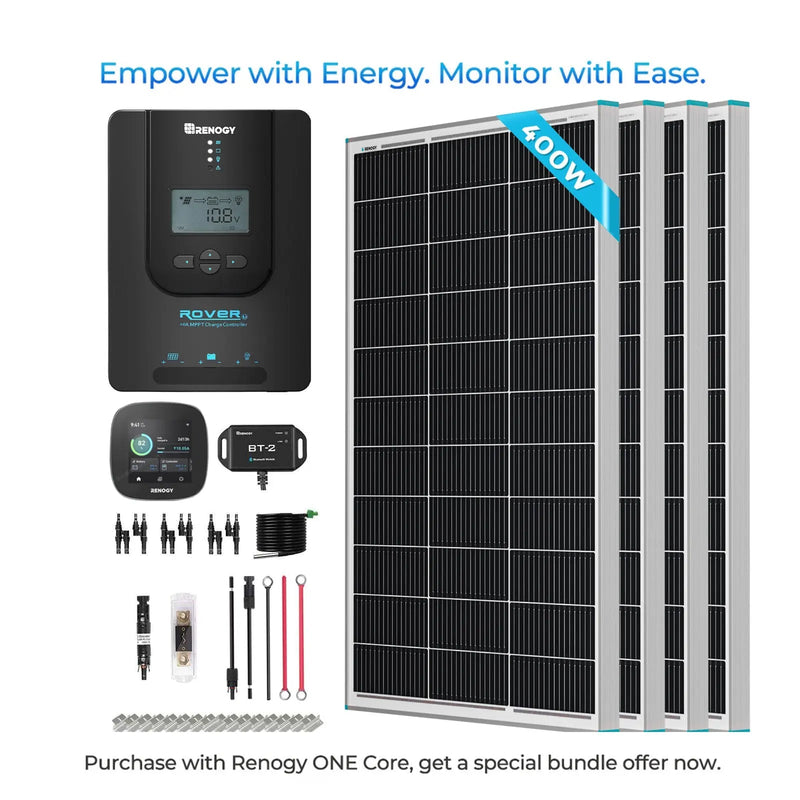 Renogy 400W 12V solar panel kit with four panels and MPPT controller