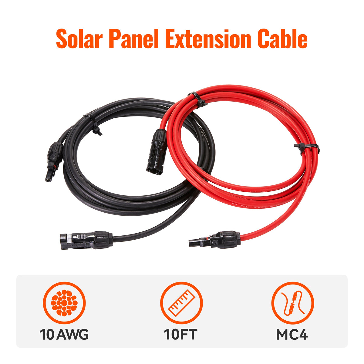 Rich Solar 10 Gauge Solar Panel Extension Cable with Male and Female Solar Connector Ends