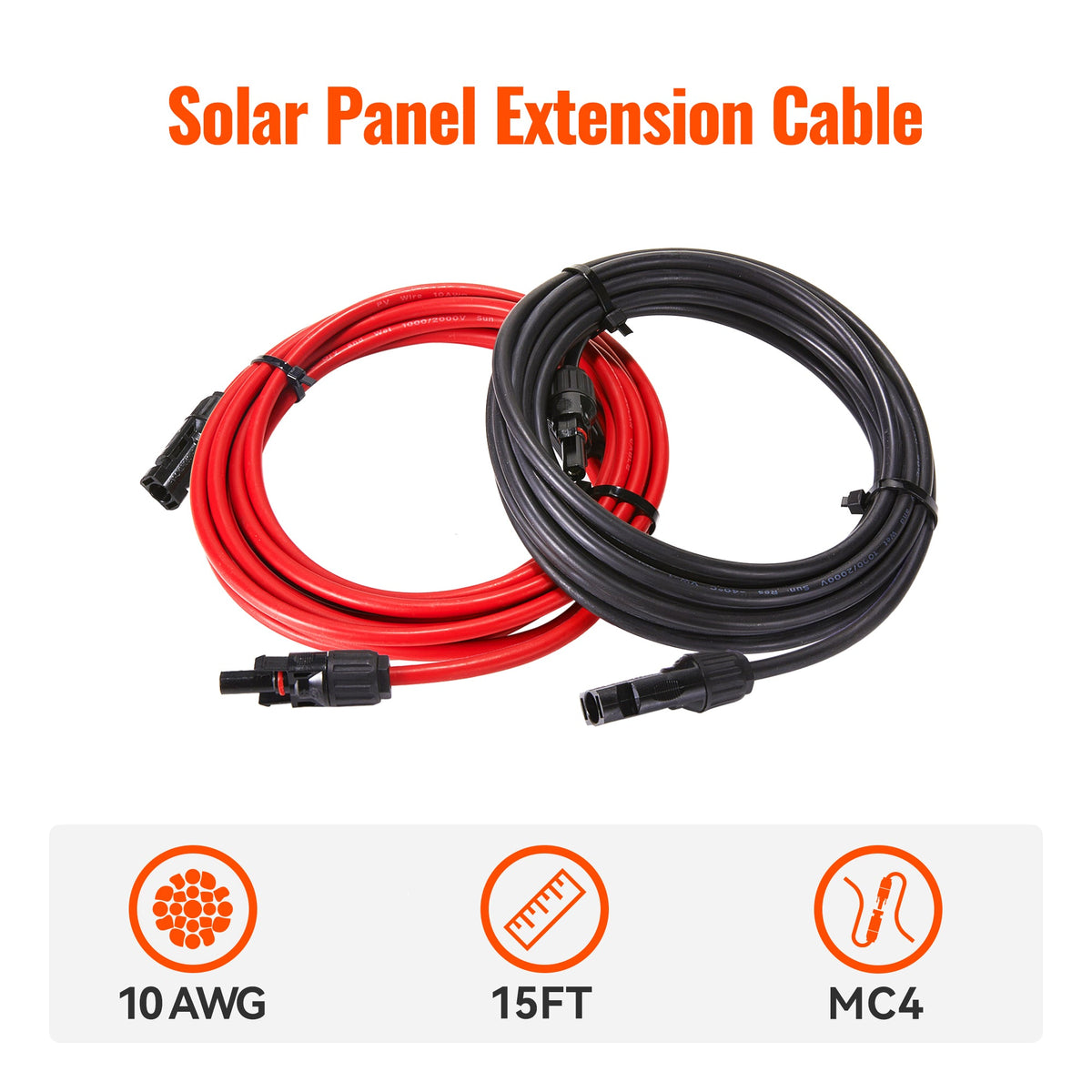 Rich Solar 10 Gauge Solar Panel Extension Cable with Male and Female Solar Connector Ends