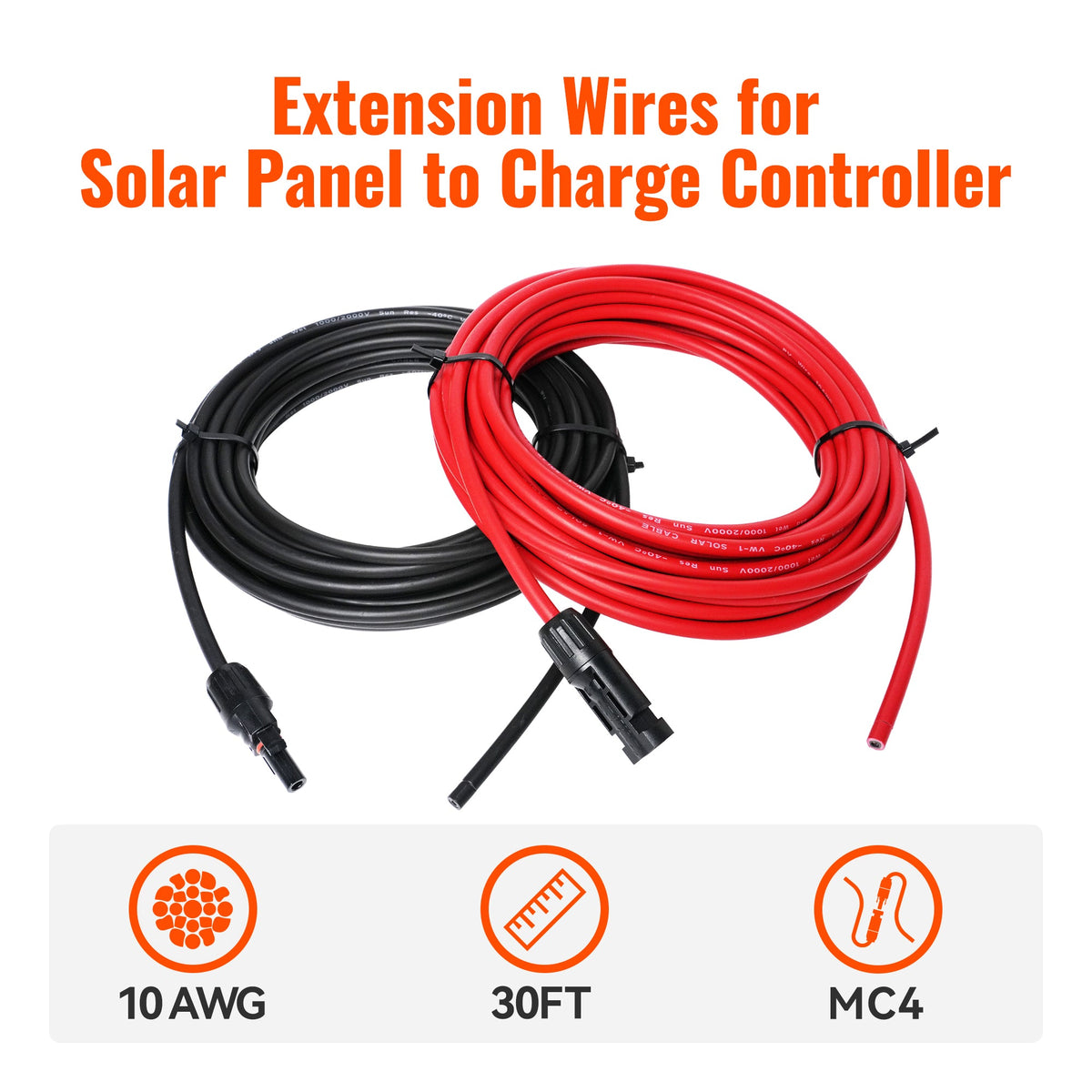 Rich Solar 10 Gauge Extension Cable to Connect Solar Panel to Charge Controller