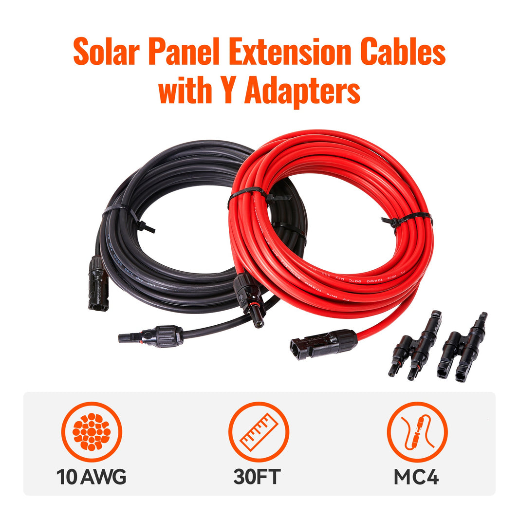 Rich Solar 10 Gauge Solar Panel Extension Cable with Male and Female Solar Connector Ends and Parallel Connectors