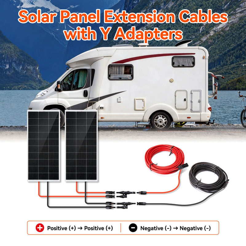 Rich Solar 10 Gauge Solar Panel Extension Cable with Male and Female Solar Connector Ends and Parallel Connectors
