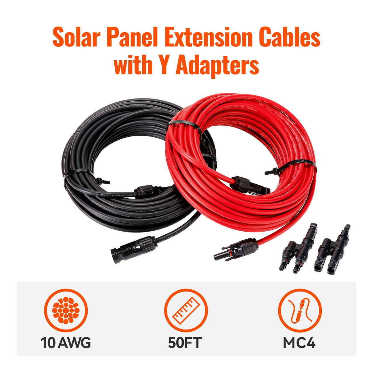 Rich Solar 10 Gauge Solar Panel Extension Cable with Male and Female Solar Connector Ends and Parallel Connectors