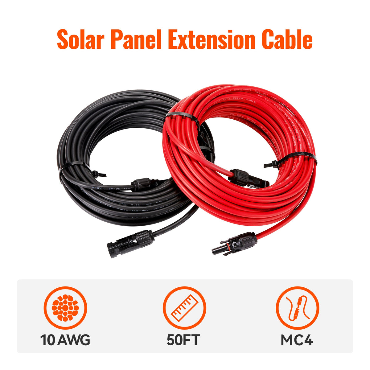 Rich Solar 10 Gauge Solar Panel Extension Cable with Male and Female Solar Connector Ends