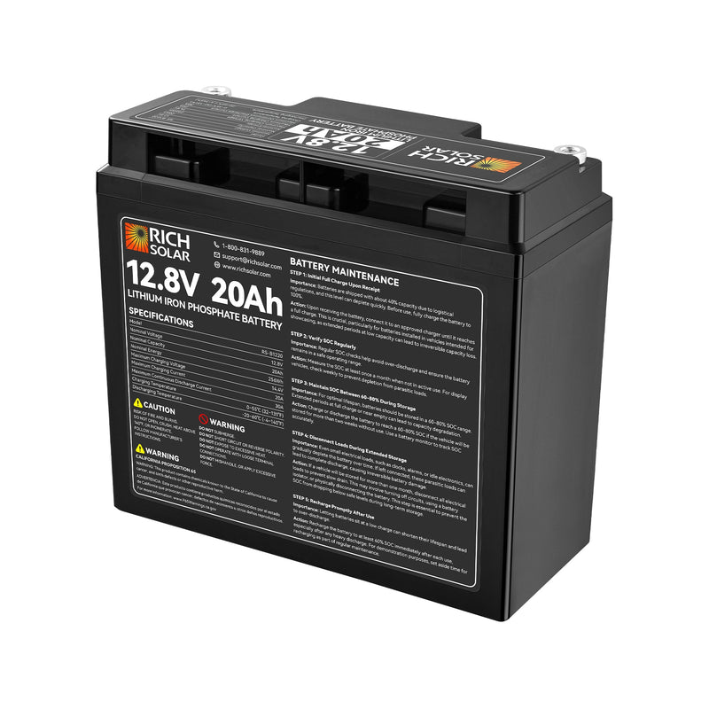 Rich Solar 12V 20Ah LiFePO4 Battery 256Wh Lithium Battery, 3,000+ Cycles