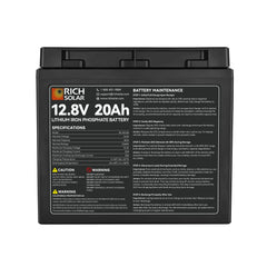 Rich Solar 12V 20Ah LiFePO4 Battery 256Wh Lithium Battery, 3,000+ Cycles