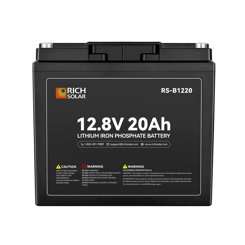 Rich Solar 12V 20Ah LiFePO4 Battery 256Wh Lithium Battery, 3,000+ Cycles