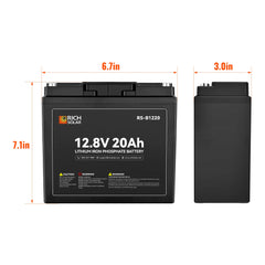 Rich Solar 12V 20Ah LiFePO4 Battery 256Wh Lithium Battery, 3,000+ Cycles