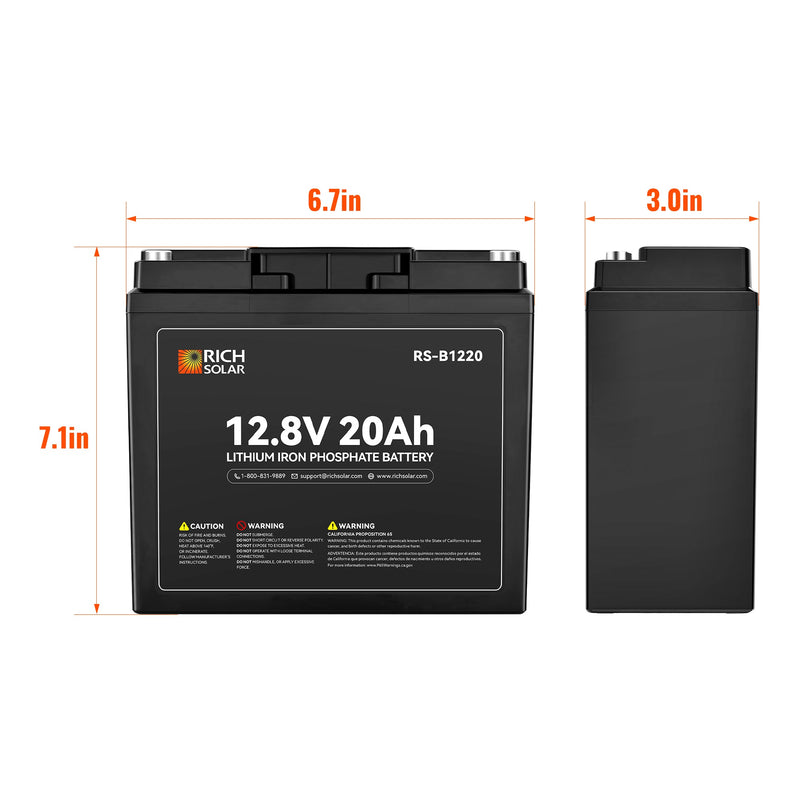 Rich Solar 12V 20Ah LiFePO4 Battery 256Wh Lithium Battery, 3,000+ Cycles