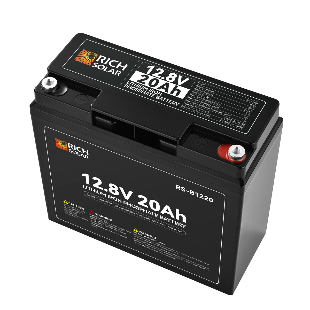 Rich Solar 12V 20Ah LiFePO4 Battery 256Wh Lithium Battery, 3,000+ Cycles