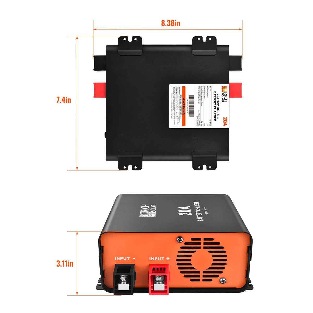 Rich Solar 12V 20A DC-DC Battery Charger for RV, Van, Boat, Off-Grid