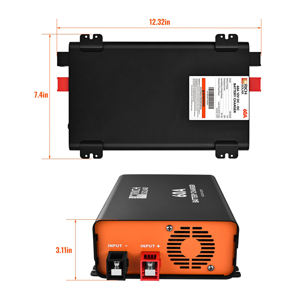 Rich Solar 12V 60A DC-DC Battery Charger for RVs, Vans, Boats & Off-Grid Systems