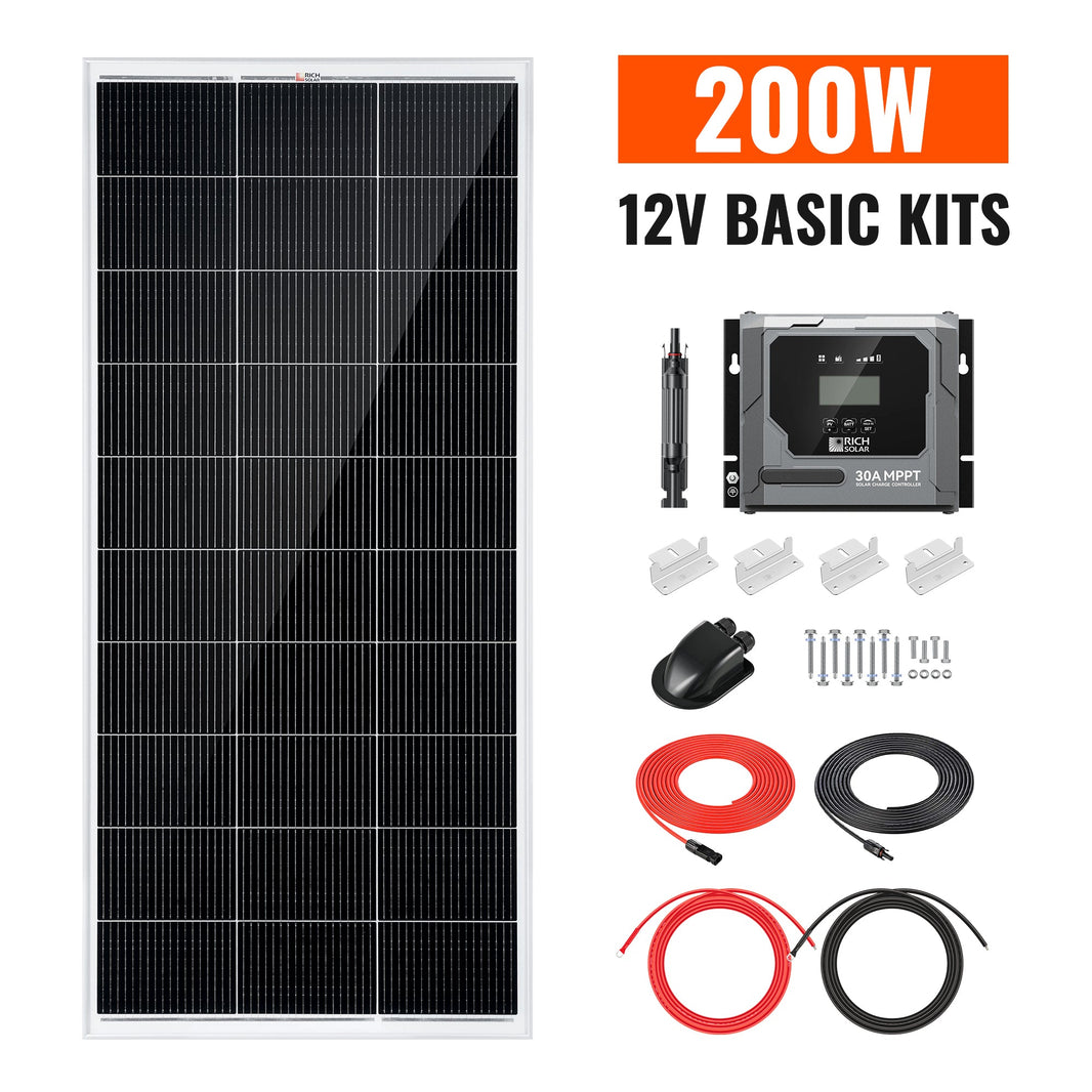 Rich Solar Basic 200 Watt Solar Kit Solar Panel & Charge Controller Kit for RVs, Vans & Off-Grid Applications