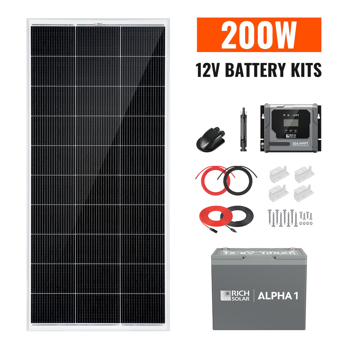 Rich Solar 200W Solar Kit with Battery Solar + Energy Storage Kit for RVs, Vans & Off-Grid Applications