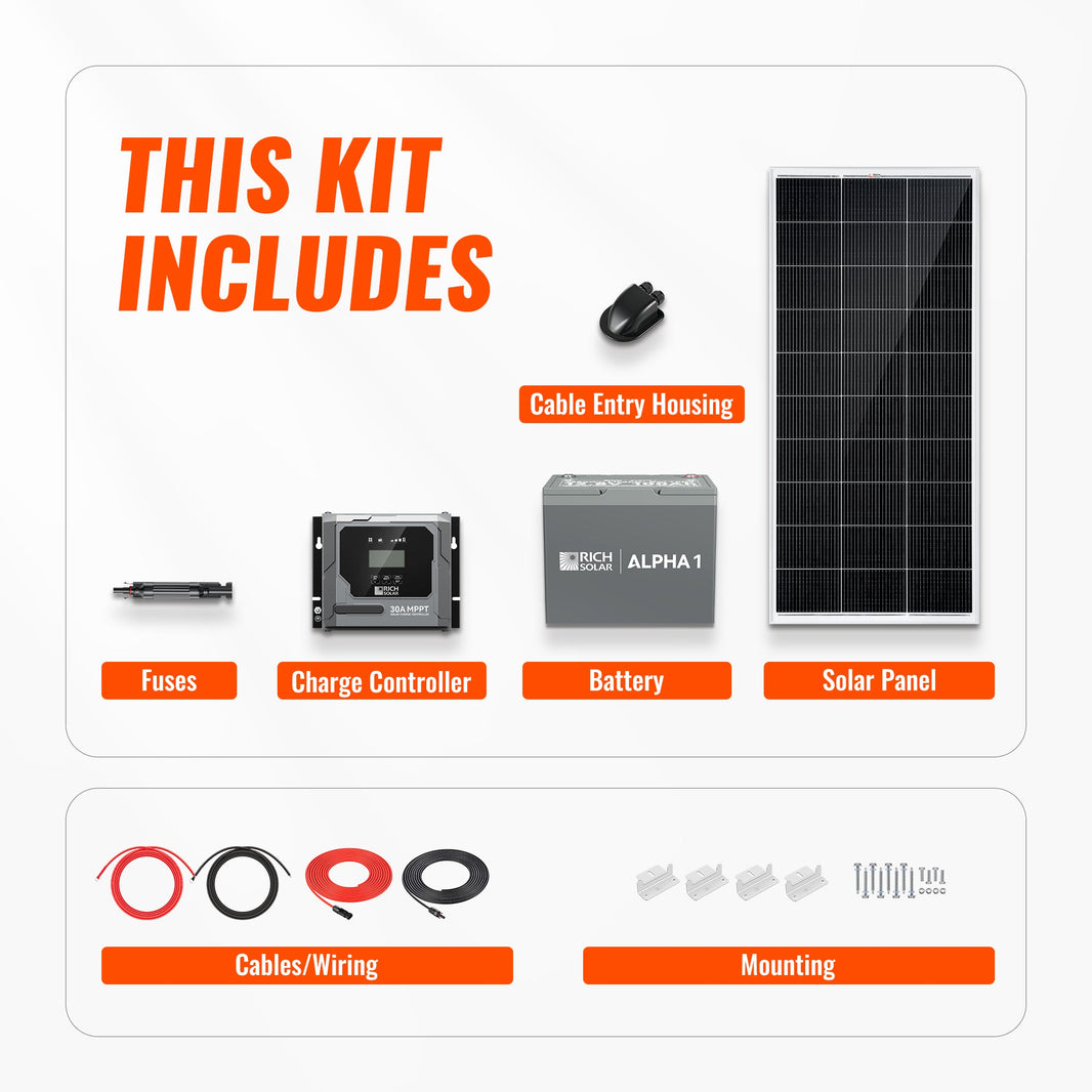 Rich Solar 200W Solar Kit with Battery Solar + Energy Storage Kit for RVs, Vans & Off-Grid Applications